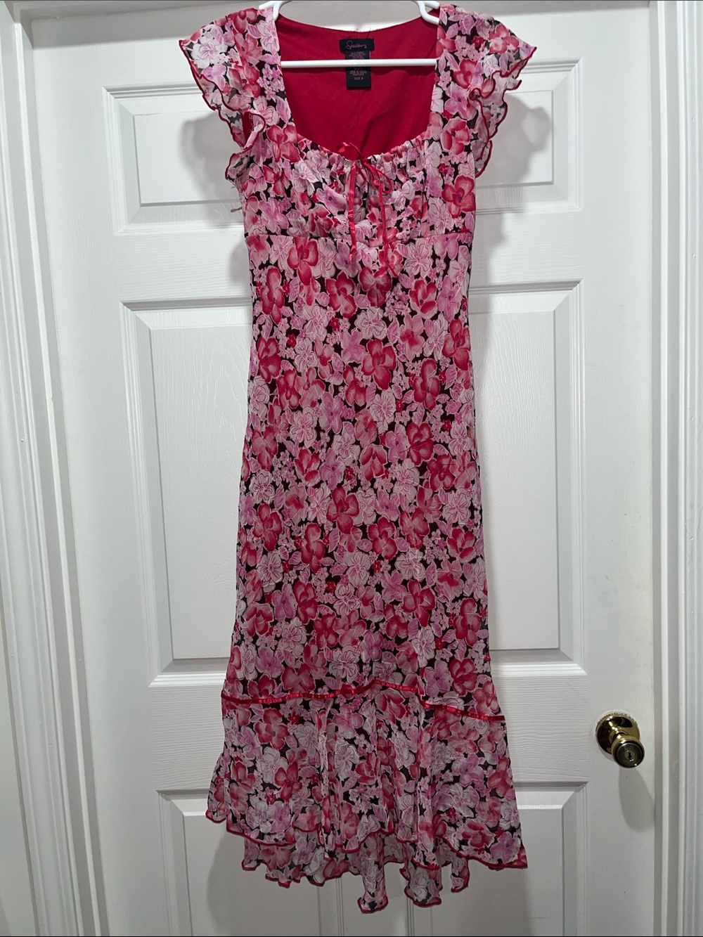 Vintage 90’s Speechless London Pink Floral Ruffle-Trim Midi Dress